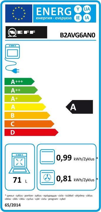 Label énergétique Neff N 30, Four encastrable à vapeur assistée, 60 x 60 cm, inox, B2AVG6AN0