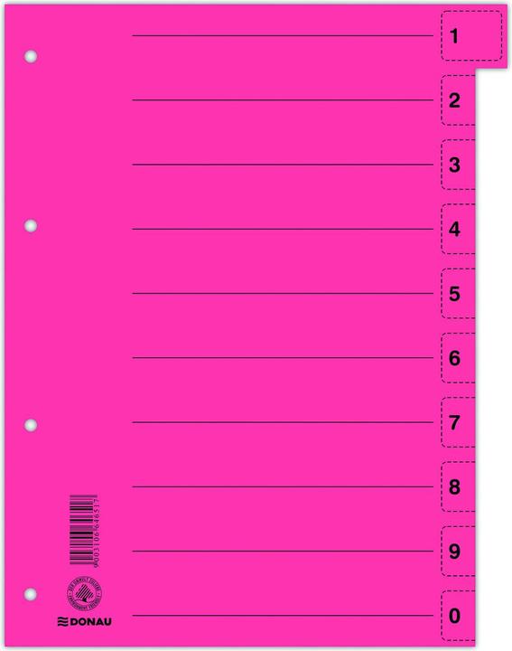 Immagine prodotto Donau Fogli divisori, cartone, a4, 235x300mm, 0-9, 10 fogli multiperforati, rosso