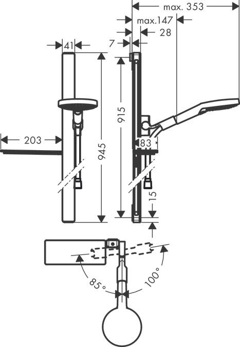 Actual product image hansgrohe HG Br.set RAINDANCE Sel S 120 3jet/Unica 125mm Bsta 90 we/chr 9 l/min EcoSmart