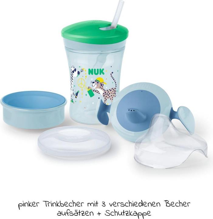 Actual product image NUK Drinking set 230ml with different drinking attachments, from 6 months, green & blue