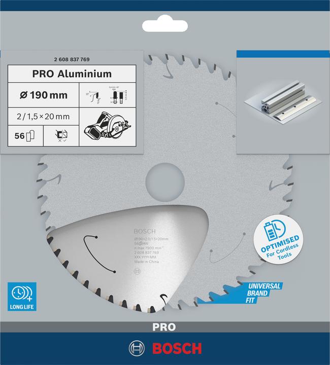 Actual product image Bosch Professional Zubehör PRO Aluminium cordless circular saw blade, 190 x 2 x 20 mm