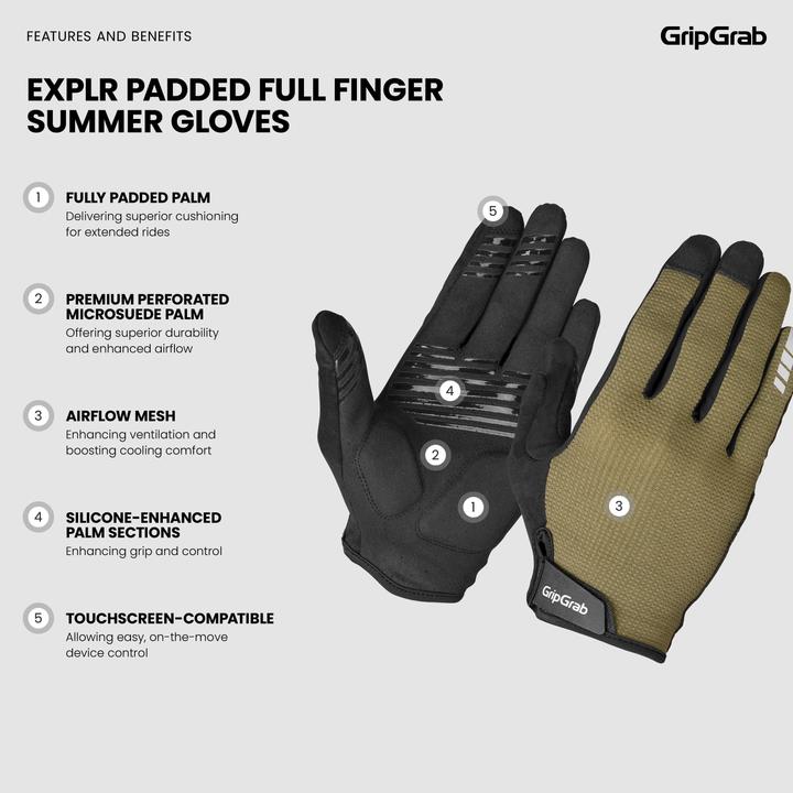 Produktbild GripGrab EXPLR Padded Full Finger Summer Gloves (XL)