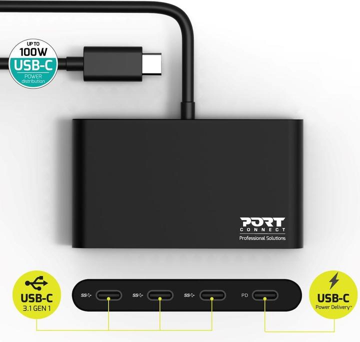 Image du produit Port Designs USB HUB TYPE C - 4 PORTS TYPE C - PD 100W (USB-C, 4 Ports)