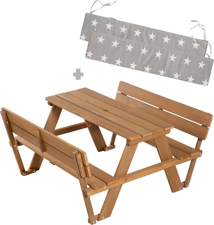 Roba Salon pour enfants 'PICKNICK for 4' Outdoor +, teck, avec dossier et coussin banc Little Stars