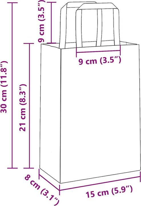 Produktbild VidaXL Kraftpapiertüten 250 Stk. mit Henkel Weiss 15x8x21 cm Papiertüte (Geschenktüte, 250 x)