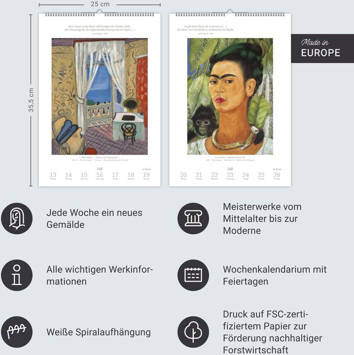 Produktbild Harenberg Kunst Wochen-Kulturkalender 2026 - 53 Meisterwerke der Malerei (Harter Einband, Deutsch)