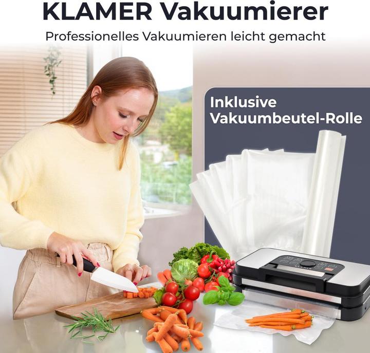 Produktbild KLAMER Premium Vakuumiergerät für Lebensmittel - Vakuumierer für trockene & feuchte Lebensmitte…