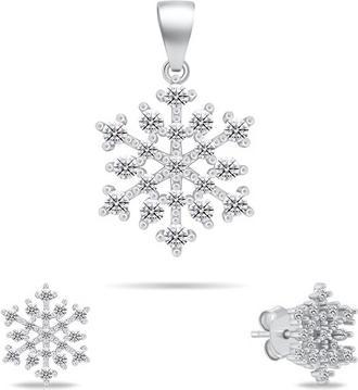 Brilio Silver - Silver jewelry set with zircons Snowflakes SET277W (earrings. pendant)