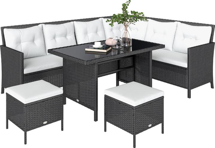 Produktbild Swisshandel24 Sitzgarnitur für 7 Personen Sitzgruppe Gartenset Gartenmöbel Set, Polyrattan, Schwarz+Cremeweiss