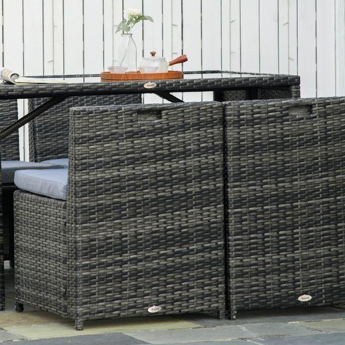 Produktbild Swisshandel24 Polyrattan Gartenmöbel für 4 Personen Rattan Essgruppe, Sitzgruppe mit Sofa Garnitur, Stahl, Grau