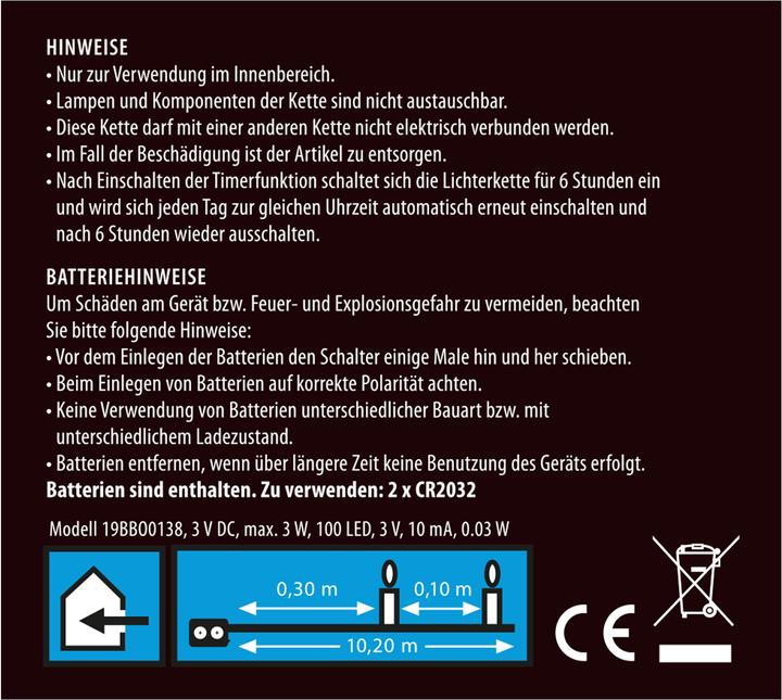 Actual product image Idena Micro light chain 100LED,warmwhite,6h timer (0.09 m)