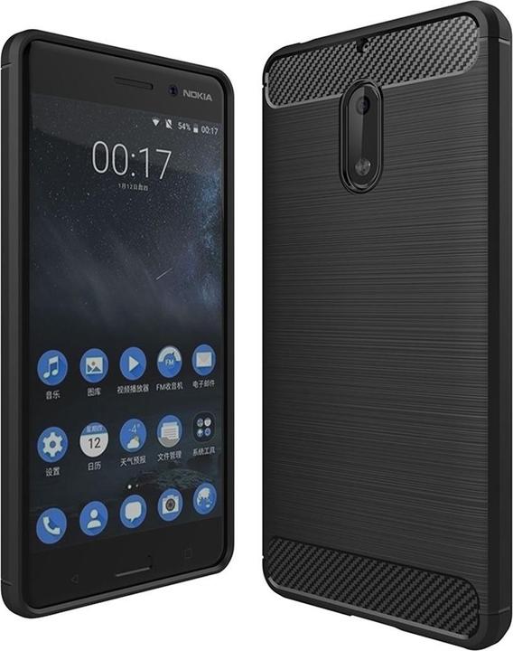 Actual product image König Design Nokia 6 TPU Mobile Case Carbon Fiber Optic Brushed Protective Cover Frame Black (Nokia 6)