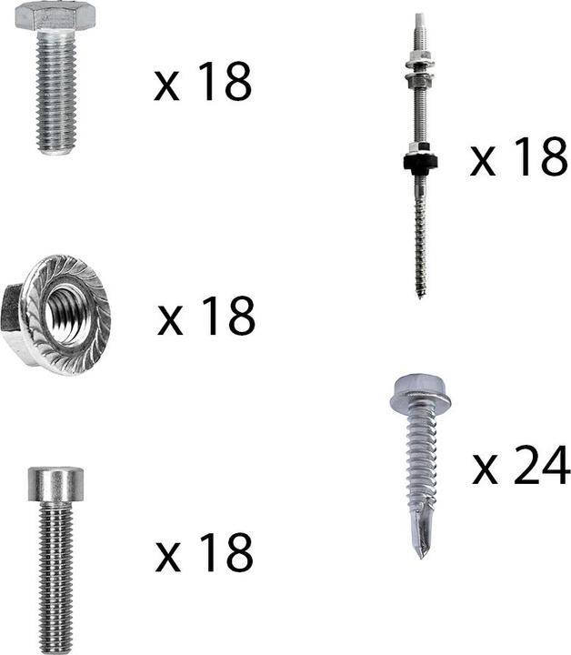 Immagine prodotto Offgridtec Kit di montaggio con viti di sospensione per il montaggio di 6 pannelli solari su tetto inclinato (Materiale di montaggio del sistema solare)
