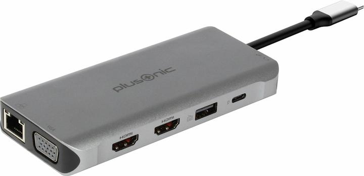 Image du produit Plusonic usb-c docking adapter/hub 8in1 with hdmi/vga/lan/usb (USB-C, 8 Ports)