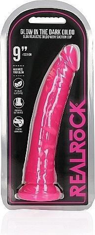 Actual product image RealRock Slim Realistic Dildo with Suction Cup - Glow in the Dark - 9" / 22,5 cm