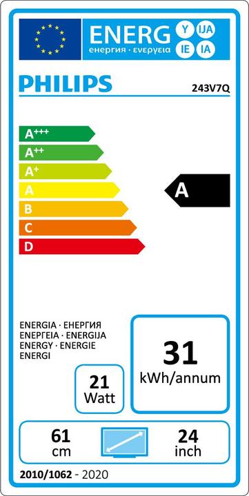 Etichetta energetica Philips 243V7QJABF/00 (1920 x 1080 pixel, 24")