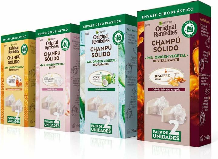 Actual product image Garnier ORIGINAL REMEDIES champú sólido hidratante de coco 2 X 60 gr (Solid shampoo)