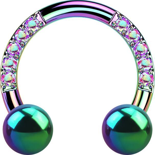 Star Piercing Micro Circular Barbell farbig Kristalle mit zwei Kugeln (Titan G23, ohne Messing)