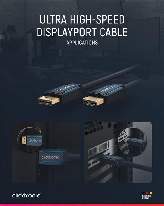 Produktbild clicktronic DisplayPort Cable 1.4. M/M. Blue. 3.0m (3 m, DisplayPort)