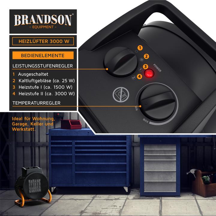 Produktbild Brandson Heizlüfter 3000 Watt, 3 kW Heizgebläse, Keramik Elektroheizgebläse für Baustelle, Keramikheizlüfter (3000 W)