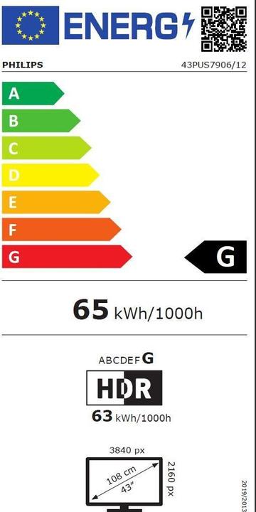 Label énergétique Philips 43PUS7906 Ambilight (43", PUS7906, LED, 4K, 2021)