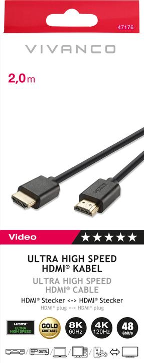 Image du produit Vivanco Câble HDMI ultra haute vitesse (2 m, HDMI)
