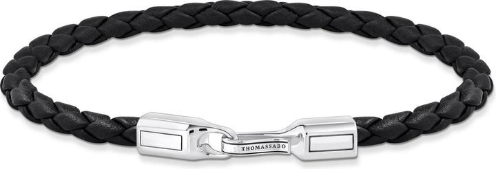 Immagine prodotto Thomas Sabo Bracciale in pelle stretto in argento nero (19 cm, Cuoio, Annerito, Argento 925)