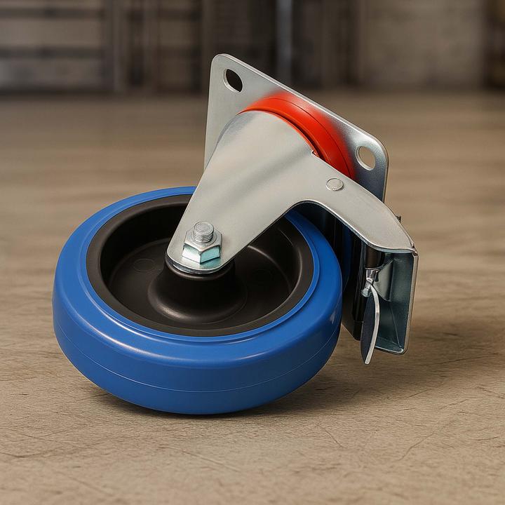 Immagine prodotto Wiltec Set di 4 rotelle 4x Rulli da trasporto 125 mm con ruota in plastica, freno, piastra di montaggio