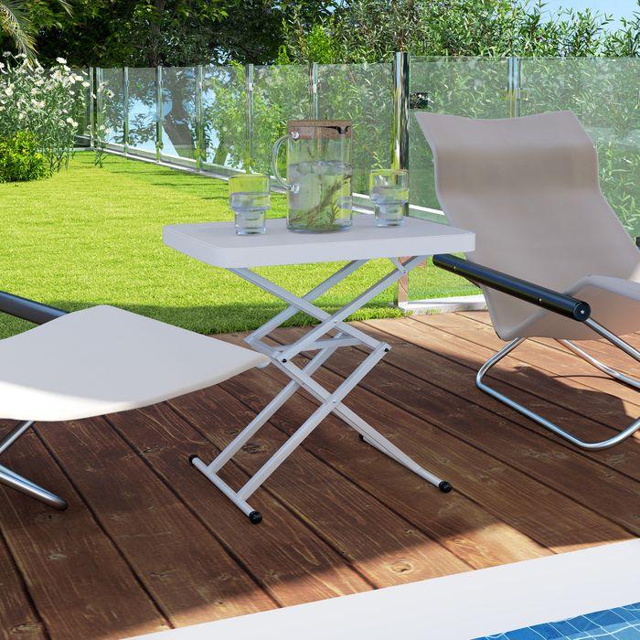 Image du produit Swisshandel24 Beistelltisch Gartentisch höhenverstellbar, Kunststoff, bis 50kg belastbar, 65x45x70H cmWeiss