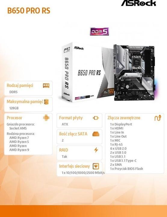 Immagine prodotto AsRock B650 Pro RS (AM5, AMD B650, ATX)
