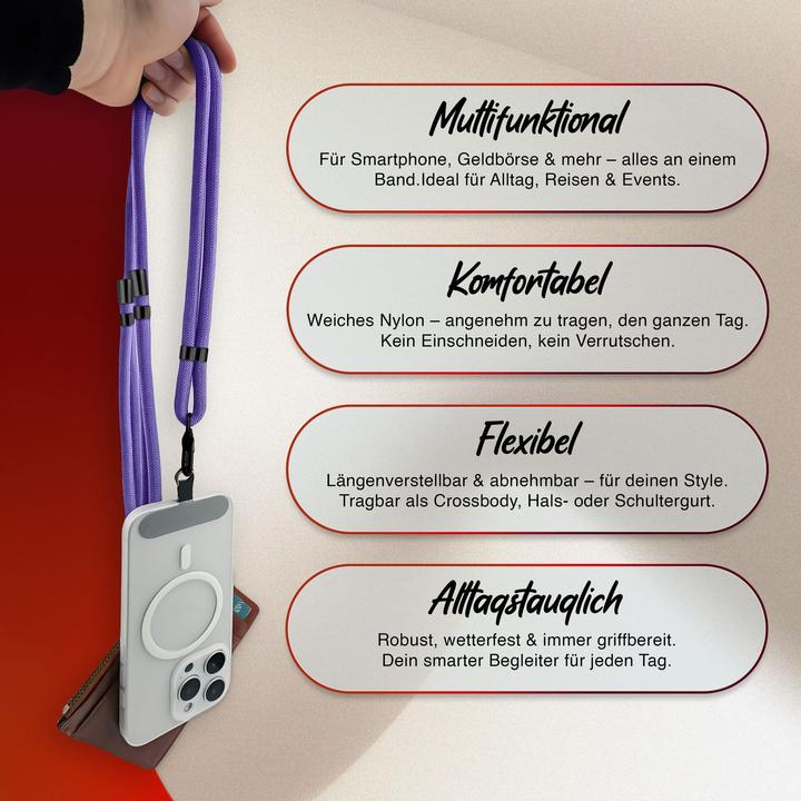 Image du produit Nalia HoldMe Lanyard Handykette - Universal Trageband für Smartphones - Verstellbar, Soft & Elastisch
