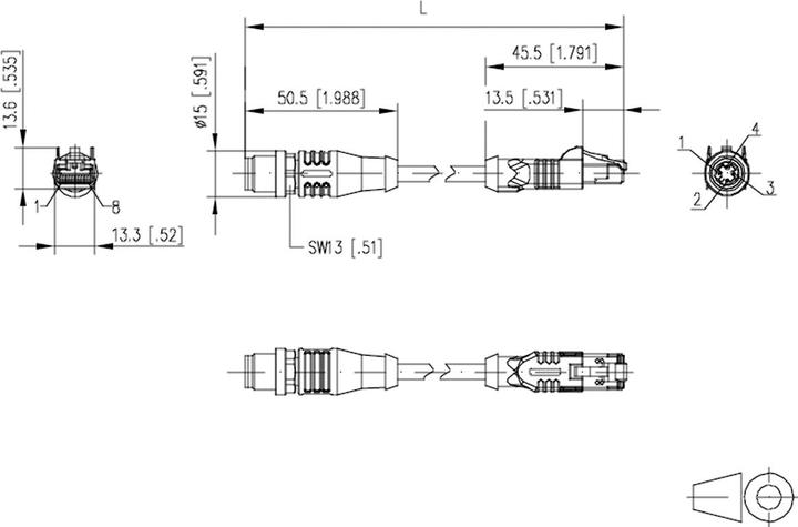 Produktbild Metz Connect Verbindungsleitung M12 ST-RJ45 ST, 4-pol D-kodiert (S/UTP, CAT5e, 1 m)