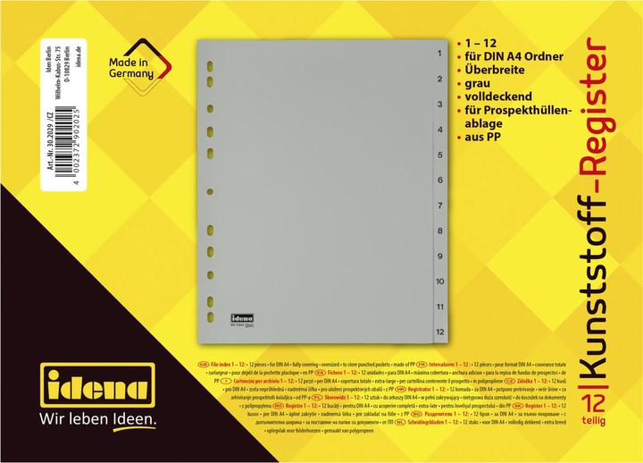 Actual product image Idena Plastic index A4 1 to 12 grey PP
