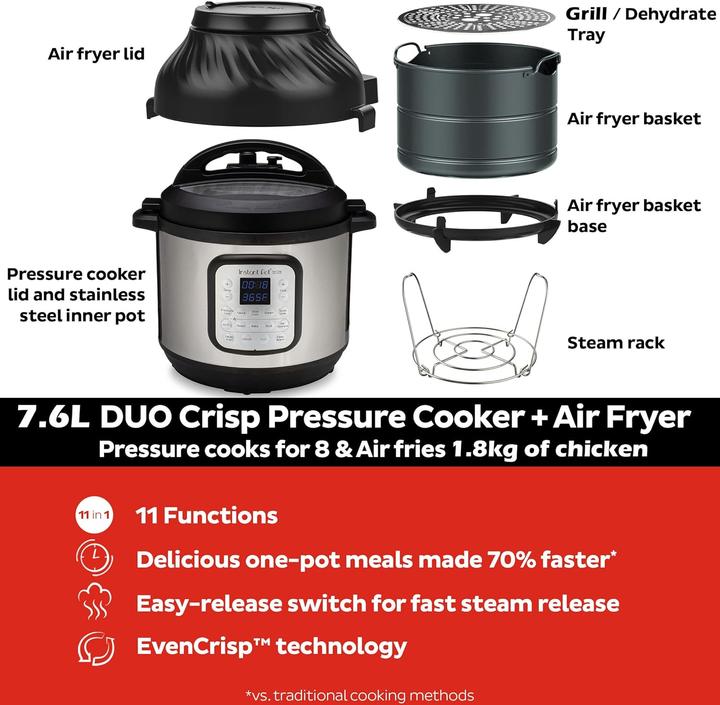 Actual product image Instant Pot Duo Crisp 7,6L multicooker met airfryer 11-in-1 - snelkookpan - pressure cooker - rijstkoker - s