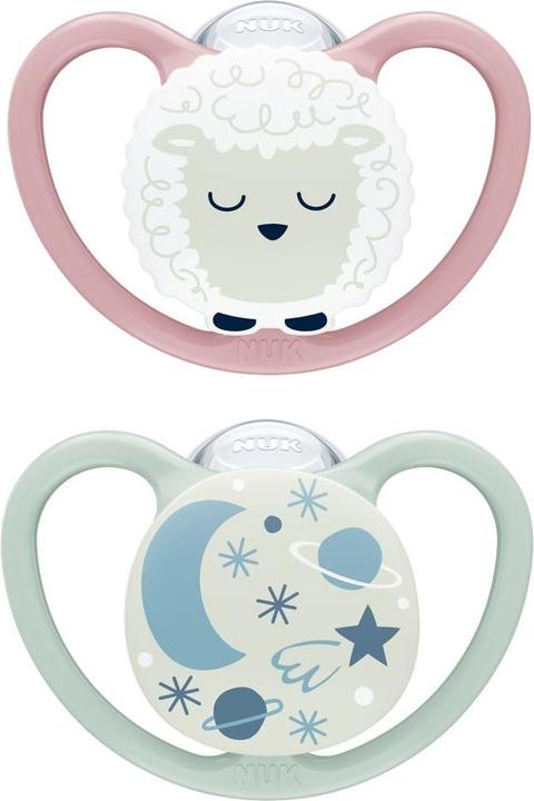 Actual product image NUK Space Night silicone soother 0-6M, 2 pcs, pink/mint (2 x, up to 6 M.)