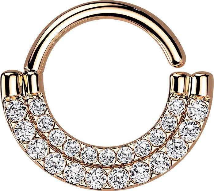 Star Piercing Micro Piercing Ring rosegold Schild doppel front Kristalle silber (Messing)