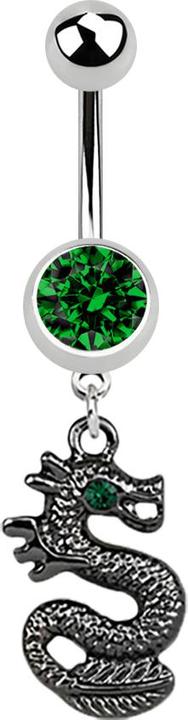 Star Piercing Banane silber mit Anhänger schwarzer Drachen grün (Chirurgenstahl 316L, ohne Messing)