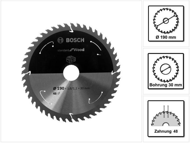 Bosch Professional Zubehör Cirkelzaagblad Standaard voor hout, 190x1,6/1,1x30,48 tanden