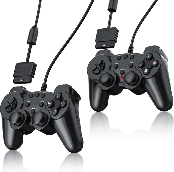 Produktbild CSL 2x PlayStation Controller, PS2 Gamepad mit Dual Vibration (Rumble Effekt), Präzision & Komfort (PS2)