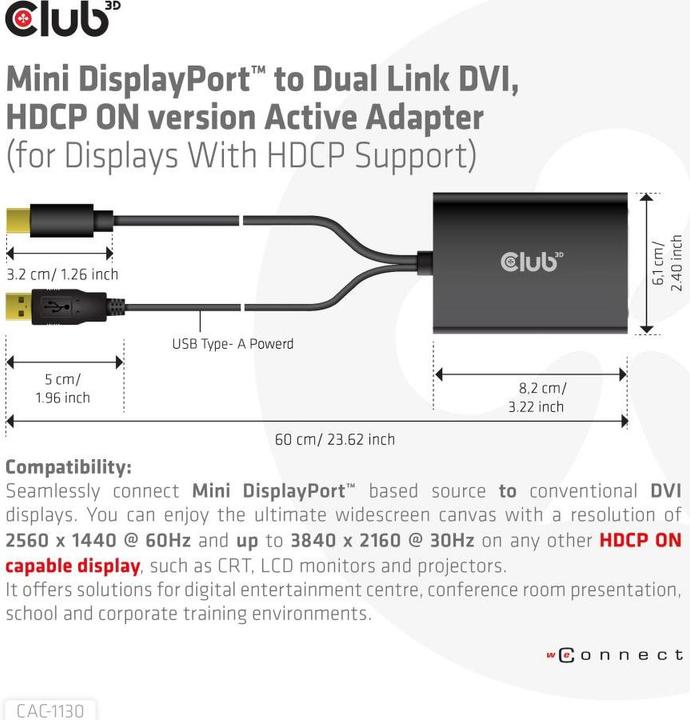 Image du produit Club 3D CAC-1130 (Mini DP, USB-A, 6.10 cm)