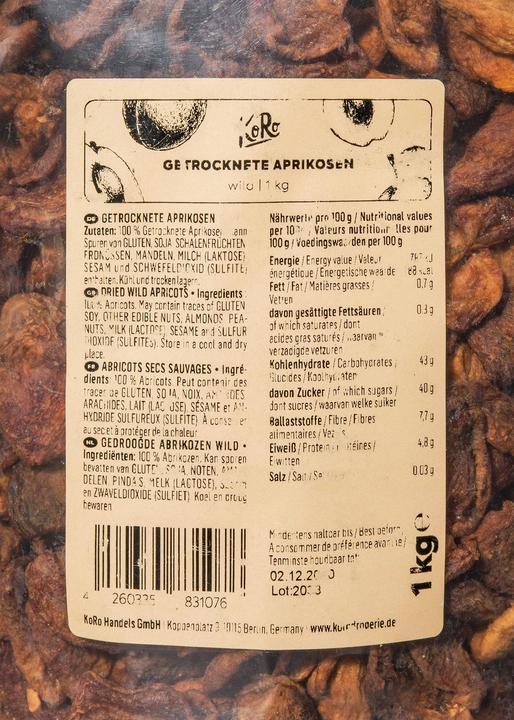 Produktbild KoRo Getrocknete, ungeschwefelte Aprikosenhälften (1000 g)