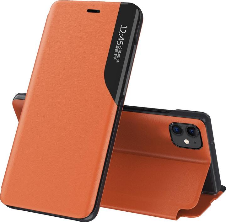 Actual product image Hurtel Eco Leather View Case elegant bookcase type case with kickstand for iPhone 13 Pro orange (Apple iPhone 13 Pro)