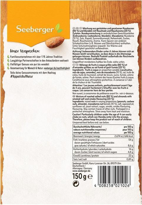 Nährwerte und Zutaten Seeberger Edelnussmix (150 g)