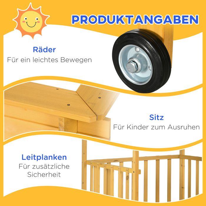 Produktbild Swisshandel24 Sandkasten mit Dach, Sandkiste aus Holz mit Spielhaus, 133 x 129 x 137,5 cm Sandbox mit Rollen für 3
