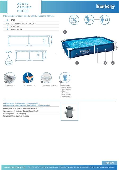 Actual product image Bestway Steel Pro Frame Pool (221 x 150 x 43 cm)