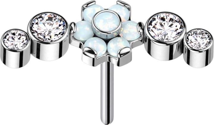 Star Piercing Threadless silber Blume Opale weiss gefasst vier Kristalle (Titan G23, ohne Messing)