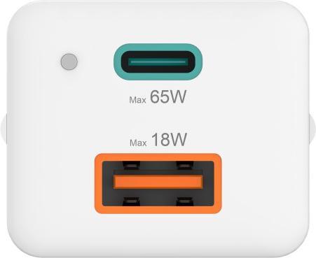 Produktbild Hama Schnellladegerät, GaN, 1x USB-C PD, 1x USB-A QC, Mini-Ladegerät, 65 W, Weiss (65 W)