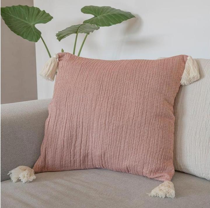 Produktbild Jean & Len Jean&Len Kissenbezug mit Quasten 45 cm x 45 cm, Rosa (45 x 45 cm)
