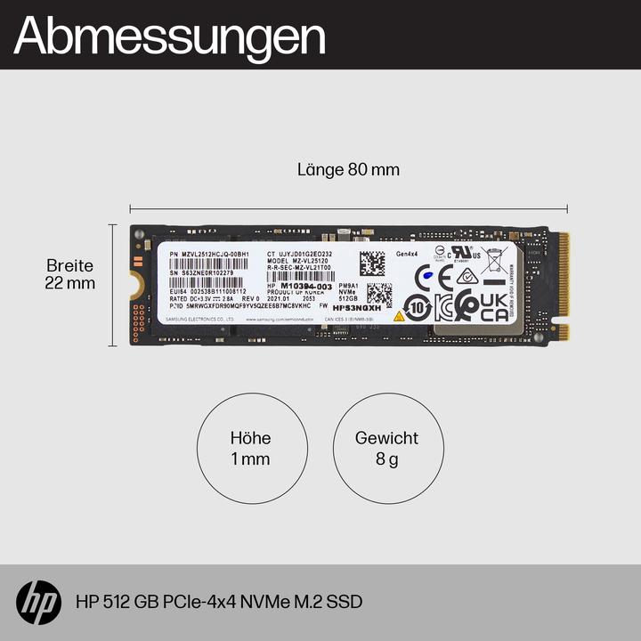 Actual product image HP PCIe-4x4, NVMe, M.2, Solid State Drive, EURO (512 GB, M.2 2280)