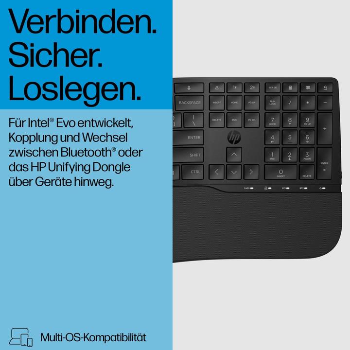 Produktbild HP 685 Comfort Dual-Mode Keyboard, Volle Grösse (100%), Kabellos, RF Wireless + Bluetooth, Membran Ke (DE, Kabellos)
